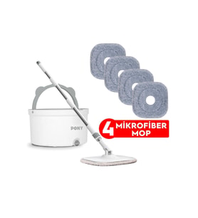 PONY BEYAZ 4 ADET MİKROFİBER MOP TEMİZ & KİRLİ SUYU  AYIRMA ÖZELLİĞİ OTOMATİK TEMİZLİK SETİ PASPAS