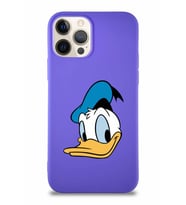 Apple iPhone 12 Pro Soft Premier Kapak Donald Duck-B Tasarımlı Silikon Kılıf - Mor (Şeffaf)