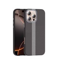 Lexroo iPhone 16 Pro Max Kılıf M-safe Şarj Özellikli Karbon Fiber Görünümlü Gros Kılıf - Gri-Siyah