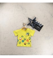 Haknur Basketbol Topu Baskılı Kısa Kollu Erkek Bebek T-Shirt 06-24 Ay Sarı