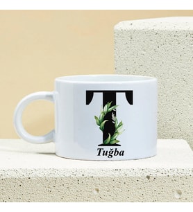 Kişiye Özel Baş Harf Ve İsim Soyisim Tasarımlı Porselen Kupa Nescafe Fincanı