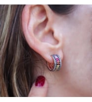 Renkli Zirkon Taşlı Baget Rose Gold Kaplama Gümüş Küpe