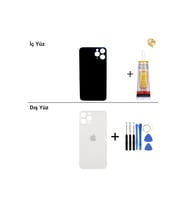 iPhone 11 PRO Gümüş Arka Kapak Arka Cam Batarya Kapağı Lazer Kesim Kapak Pil Kapağı + B-7000 Yapıştırıcı + Tamir Seti