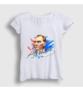 Presmono Kadın Beyaz 19 Mayıs 29 Ekim 23 Nisan İmza Atatürk T-Shirt 501483tt