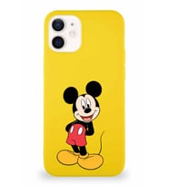 Apple iPhone 12 Soft Premier Kapak Mickey Mouse-B Tasarımlı Silikon Kılıf - Sarı (Şeffaf)