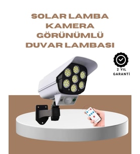 Güneş Enerjili LED Lamba + Güvenlik Kamerası Görünümlü– 5-8 m Hareket Algılamalı, Beyaz Işık