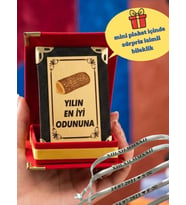 gümüş kaplama kişiye özel isimli çelik bileklik ve mini plaket hediye kutulu / paketli  (yılın en iyi odunu plaketi)