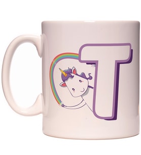 T Harfi Unicorn Boynuzlu At Tasarım Renkli Harfli Kupa Bardak