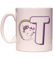 T Harfi Unicorn Boynuzlu At Tasarım Renkli Harfli Kupa Bardak