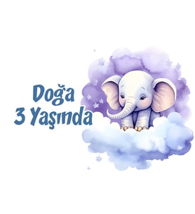 Mor Sevimli Fil Temalı Doğum Günü Afişi 70x100 cm