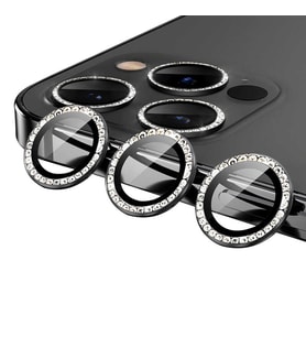 Apple iPhone 12 Pro CL-06 Elmas Taş Tasarımlı Kamera Lens Koruyucu (Siyah)
