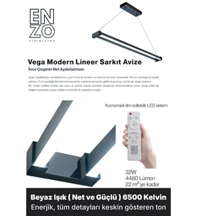 Vega Füme Doğal Işık Lineer LED Sarkıt Avize – Kumandalı Dim Edilebilir – Aşağı Işık