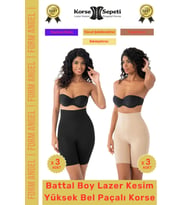 #Korse 2 Beden Küçülten Kaymaz Toparlayıcı Battal Boy Lazer Kesim Yüksek Bel Paçalı Korse 6'lı Set