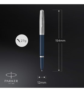 Parker 51 2123501 Dolma Kalem, Krom Renkli Süs Parçalarıyla Gece Mavisi Şaft, Siyah Mürekkep Kartuşl