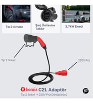 Bemis C2L (Charger to Load) Elektrikli Araç Şarj Uyumlu Tekli Uzatma Fişli Adaptör – 3 Metre
