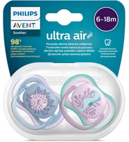 Avent Ultra Air Emzik, Kız Bebekler için 6-18 Ay, 2'li Paket, Ortodontik Silikon, Geniş Hava Delikli, Mikrodalga Sterilize Edilebilir, BPA İçermez, Taşıma Kutulu, SCF085/61