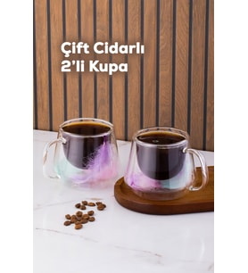 Perotti 16798 Double Feather Çift Cidarlı Kupa 2 Adet 200 Ml Şeffaf (Çok Renkli)