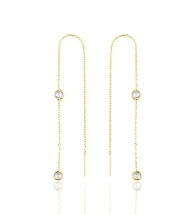 Gümüş altın yaldızlı iki taşlı zincir küpe SGTL9861GOLD