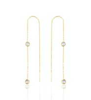 Gümüş altın yaldızlı iki taşlı zincir küpe SGTL9861GOLD