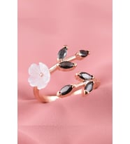 Manolya Çiçeği Ayarlanabilir 14k Rose Gold Kaplama Kadın Yüzük (Siyah)