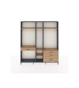 Arges Gardrop 7 Raflı 4 Çekmeceli 3 Askılı 220x30x243 Antrasit-Çam