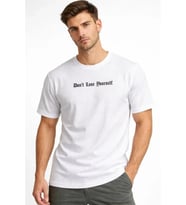 Erkek Wafıl Kumaş Tişört Regular Kalıp Bisiklet Yaka Baskılı Günlük Basic T-Shirt - Beyaz