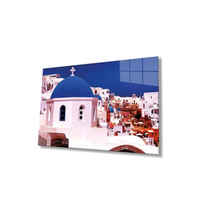 Mavi Beyaz Cam Tablo 4mm Dayanıklı Temperli Cam, Blue White Glass Wall Decor (Çok Renkli)