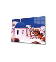 Mavi Beyaz Cam Tablo 4mm Dayanıklı Temperli Cam, Blue White Glass Wall Decor (Çok Renkli)