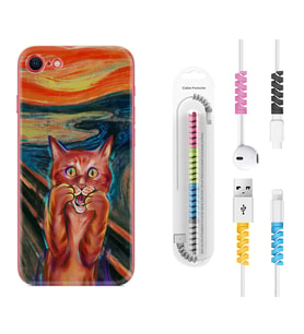 Apple iPhone 5 6 7 8 Plus Se XR Kılıf Kablo Koruma Spiral Silikon Tablo Cat 1788