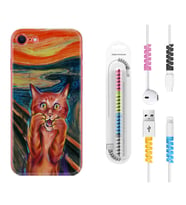 Apple iPhone 5 6 7 8 Plus Se XR Kılıf Kablo Koruma Spiral Silikon Tablo Cat 1788