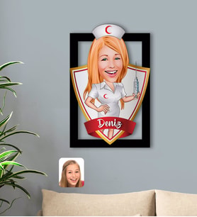 BK Gift Kişiye Özel İsimli Hemşire Karikatürlü 3D Ahşap Tablo-1