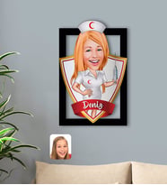 BK Gift Kişiye Özel İsimli Hemşire Karikatürlü 3D Ahşap Tablo-1
