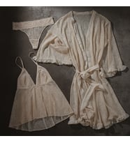 Kadın Çeyizlik Ve Bohçalık Tül Transparan Ekru Renk Babydoll, String ve Sabahlık 3 lü Paket BB2686
