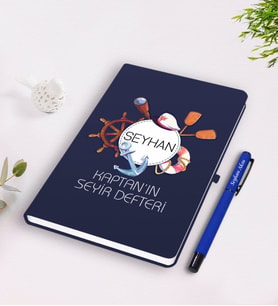 BK Gift Kişiye Özel İsimli Lacivert Seyir Defteri ve Kalem Seti-4