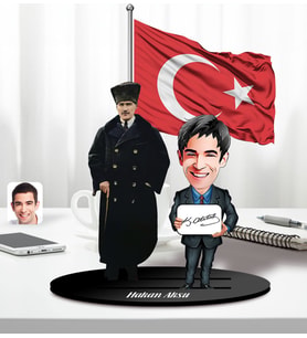 BK Gift Kişiye Özel Atatürk ve Erkek Öğretmen Temalı 2 Katmanlı Karikatürlü Ahşap Biblo- 3, Öğretmene Hediye, Öğretmenler Günü, 100. Yıl Hediyesi