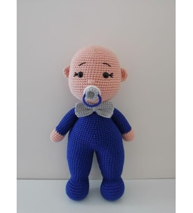Saks Mavisi Erkek Emzikli Tombiş Bebek Amigurumi Organik Oyuncak