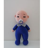 Saks Mavisi Erkek Emzikli Tombiş Bebek Amigurumi Organik Oyuncak