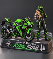 Ride Soul Kadın Motosikletçi Figürü Yeşil Siyah Diorama 3D Baskı Motor Hediyesi