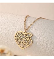 Kişiye Özel 925 Ayar Gümüş Zarif Desenli Tasarım Kalp İsim Kolye (Gold)