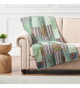 Greenland Home Jasmin Boho Tarzı Ters Çevrilebilir Örtü Yorganı, 127x152 cm, Yeşim Taşı