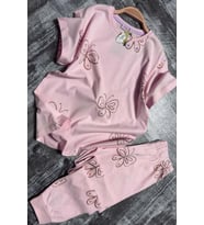 Kız Çocuk Kelebek Desenli T-Shirt Pembe Pijama Takımı 8-14 Yaş