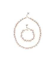 Sallantılı Doğal Kültür İncisi Kolye Bileklik İkili Set (Rose)