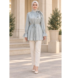 Kolu Volanlı Janjan Abiye Bluz-MİNT YEŞİLİ