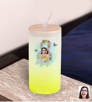 BK Gift Kadınlar Gününe Özel Karikatürlü Sarı Renk Pipetli Buzlu Cam Bardak 600ml - 3, 8 Mart Kadınlar Günü