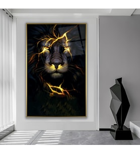 Metal Çerçeveli Aslan Cam Tablo (Gold)