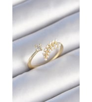 Pirinç Gold Renk Zirkon Taşlı İncili Yaprak Model Kadın Yüzük (Altın)