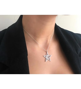 Rodium Kaplama Hilal Ay Gümüş Kolye (Karışık)
