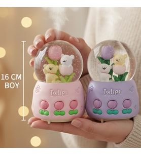 Tulips Temalı Işıklı Müzikli Püskürtmeli Büyük Boy Kar Küresi – 16 cm (Karışık)