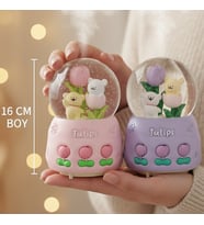 Tulips Temalı Işıklı Müzikli Püskürtmeli Büyük Boy Kar Küresi – 16 cm (Karışık)