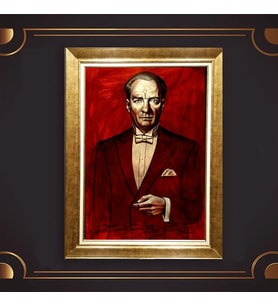 Altın Varaklı Çerçeveli Paspartulu Atatürk Tablo TR0583 (Gold)